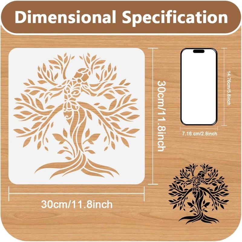 DOODLREAM 11.8"x11.8" Tree of Life Wall Stencil Templates, Mandala Woman Tree Reusable Plastic Stencils for Painting on Wood Floor Tile Fabric Glass Furniture DIY Home Decor Template - Image 2